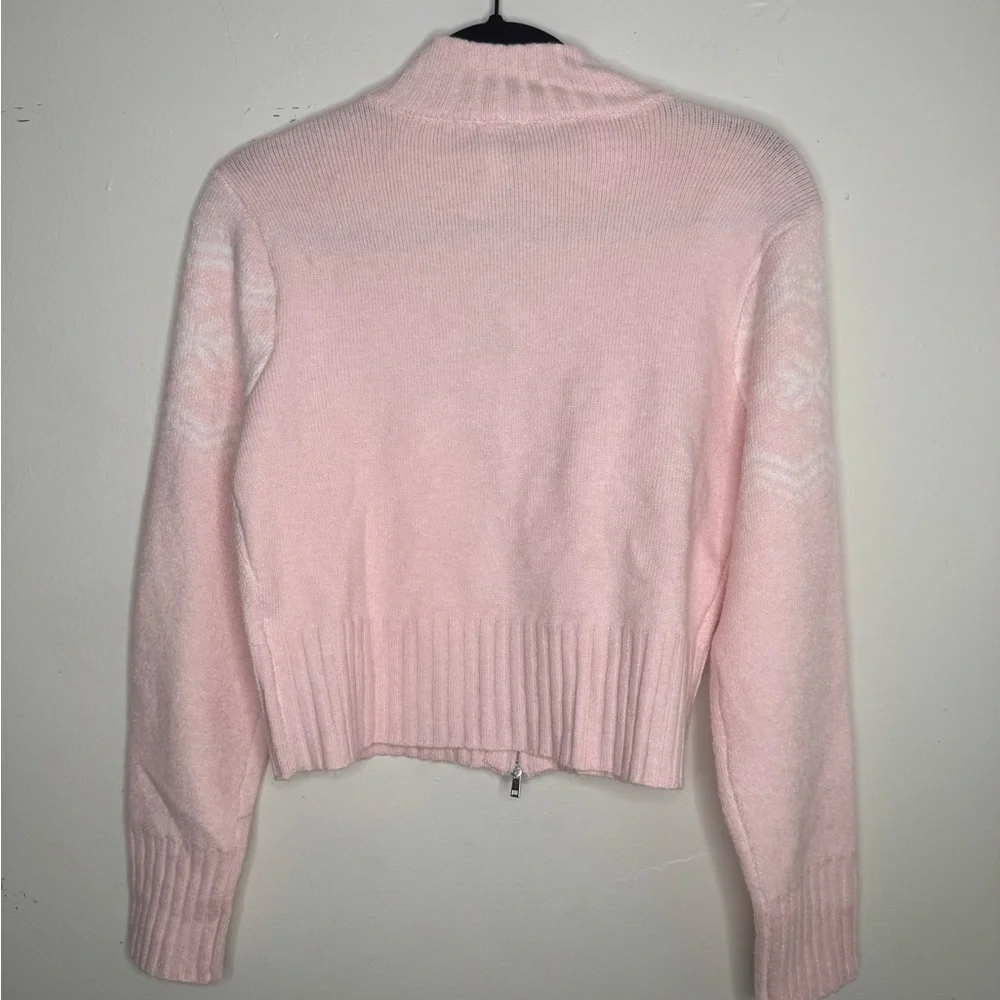 Planet Heart women's double zipper crop Fair isle light pink sweater girly cabin - Picture 3 of 9